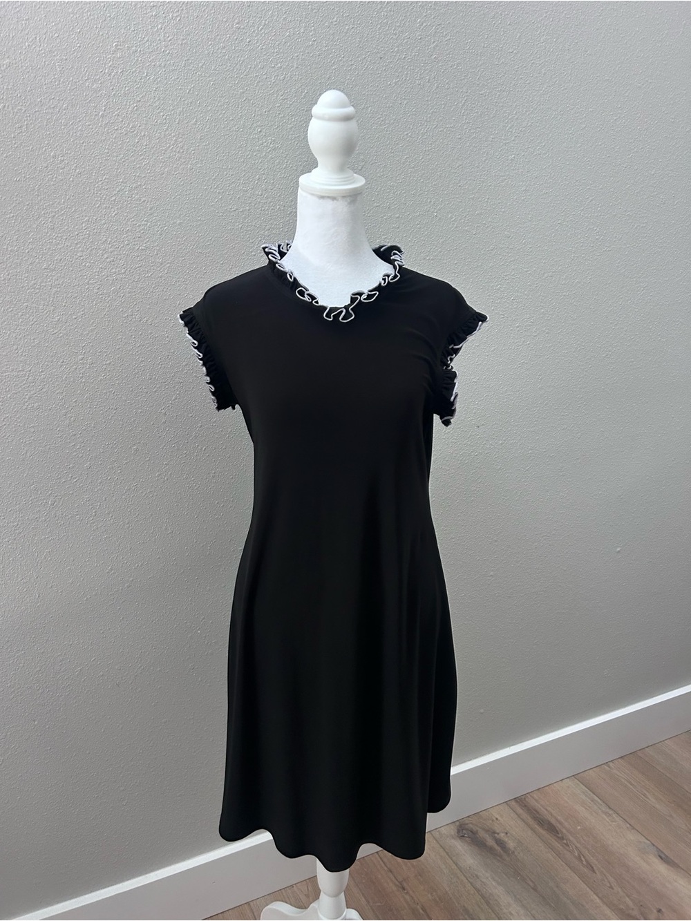 Nicole Miller Black Mini Dress with White-Trim Ruffles